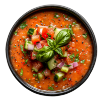 ai généré Frais jardin légume tomate soupe avec basilic garnir sur transparent Contexte - Stock png. png