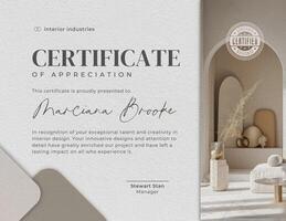 Beige Minimalist Interior Certificate of Appreciation template