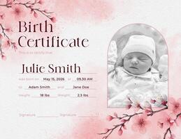 Birth Certificate Template with Cherry Blossom Theme