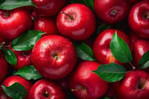 AI generated Red Apple Fruit background top view Freshness of juicy for Decoration Smoothie food menu photo