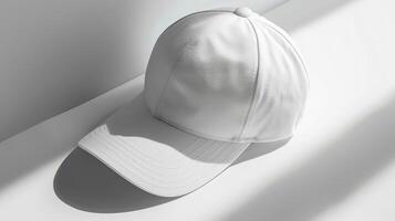 AI generated Flat lay of a blank baseball cap mockup, soft shadowing for dynamic embroidery designs photo