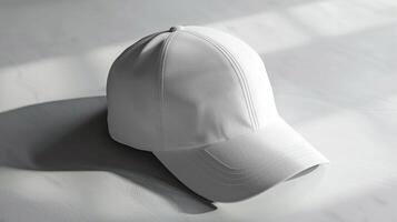 ai generado plano laico de un blanco béisbol gorra Bosquejo, suave sombreado para dinámica bordado diseños foto