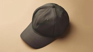 AI generated Flat lay of a blank baseball cap mockup, soft shadowing for dynamic embroidery designs photo
