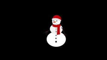 A snowman with a red scarf and hat icon concept loop animation video with alpha channel