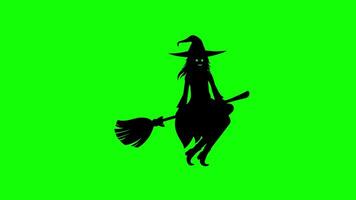 Hexe auf ein Besen Symbol Konzept Schleife Animation Video mit Alpha Kanal
