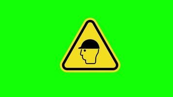 amarillo triángulo precaución advertencia la seguridad casco difícil sombrero símbolo firmar icono concepto animación con alfa canal video