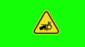 A yellow triangle warning Caution Hand Crush Sign icon concept animation with alpha channel video