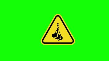 yellow triangle Caution warning Beware Overhead Load Symbol Sign icon concept animation with alpha channel video