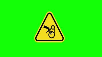 A yellow triangle warning Caution Hand Crush Sign icon concept animation with alpha channel video