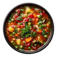 AI generated Hearty vegetable broth soup minestrone with a medley of garden vegetables on transparent background - stock png. png