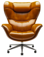 AI generated Modern orange office chair with ergonomic design and chrome base on transparent background - stock png. png