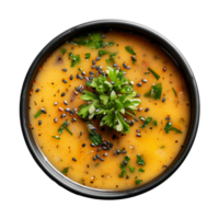 AI generated Simple clear broth with fresh herbs and black sesame seeds on transparent background - stock png. png
