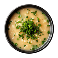 AI generated Simple clear broth with fresh herbs and black sesame seeds on transparent background - stock png. png