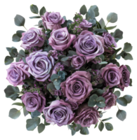 ai generado ramo de flores de elegante púrpura rosas con lozano verdor en transparente antecedentes - valores png. png