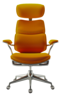 AI generated Modern orange office chair with ergonomic design and chrome base on transparent background - stock png. png