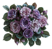 ai generado ramo de flores de elegante púrpura rosas con lozano verdor en transparente antecedentes - valores png. png