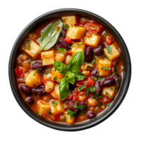 AI generated Hearty vegetable broth soup minestrone with a medley of garden vegetables on transparent background - stock png. png