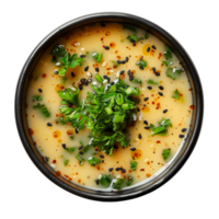 AI generated Simple clear broth with fresh herbs and black sesame seeds on transparent background - stock png. png