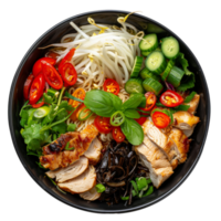 AI generated Flavorful chicken pho with herbs in rich broth on transparent background - stock png. png