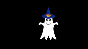 un blanco fantasma con un azul sombrero icono concepto lazo animación vídeo con alfa canal video