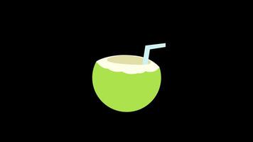 een groen kokosnoot met een rietje icoon concept lus animatie video met alpha kanaal