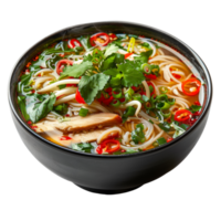 AI generated Traditional pho with beef, basil, and sliced chili in broth on transparent background - stock png. png