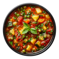 ai generado abundante vegetal caldo sopa Minestrone con un popurrí de jardín vegetales en transparente antecedentes - valores png. png