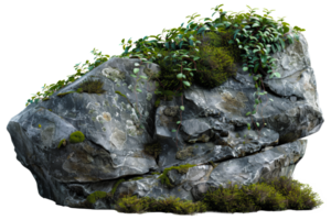 ai genererad naturlig sten med frodig vegetation och vit blommor på transparent bakgrund - stock png. png