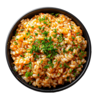 ai gerado cremoso risoto com Preto sésamo e fresco aneto em transparente fundo - estoque png. png