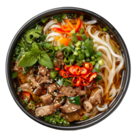 AI generated Flavorful chicken pho with herbs in rich broth on transparent background - stock png. png