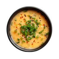 AI generated Simple clear broth with fresh herbs and black sesame seeds on transparent background - stock png. png