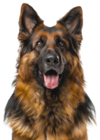 AI generated Alert German Shepherd dog with tongue out looking friendly on transparent background - stock png. png