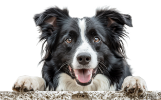 AI generated Playful border collie peeking over edge with excited expression on transparent background - stock png. png