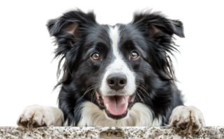 AI generated Playful border collie peeking over edge with excited expression on transparent background - stock png. png