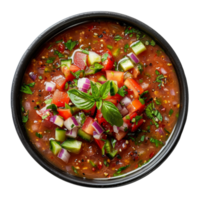 AI generated Spicy tomato vegetable soup gazpacho with fresh herbs and pepper seasoning on transparent background - stock png. png