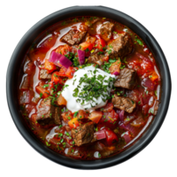 ai generiert beschwingt Rote Beete Suppe mit frisch Dill und gehackt Gemüse auf transparent Hintergrund - - Lager png. png