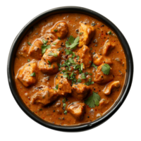 AI generated Hot and spicy Asian soup chiken tikka masala with tofu, vegetables, and noodles on transparent background - stock png. png