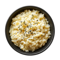 AI generated Creamy risotto with black sesame and fresh dill on transparent background - stock png. png