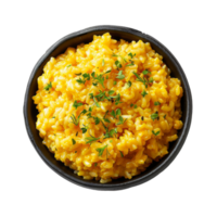 ai generado cremoso risotto con negro sésamo y Fresco eneldo en transparente antecedentes - valores png. png