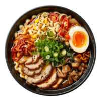 ai gerado forte carne macarrão sopa ramen com mole ovos e cebolinha em transparente fundo - estoque png. png