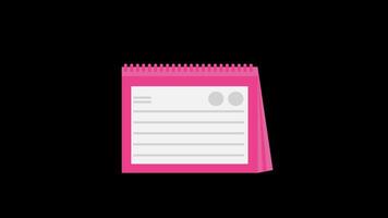 a pink notebook with a notepad on top of it icon concept animation with alpha channel video