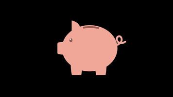 pig saving money coin icon animation loop motion graphics video transparent background with alpha channel