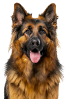 AI generated Alert German Shepherd dog with tongue out looking friendly on transparent background - stock png. png