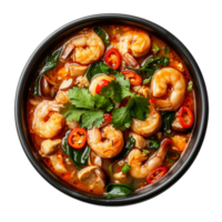 AI generated Savory red curry with shrimp and mixed vegetables in bowl on transparent background - stock png. png