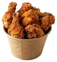 AI generated Crispy fried chicken in a paper bucket on transparent background - stock png. png