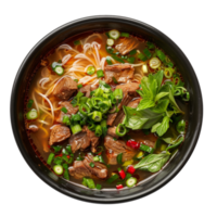 AI generated Traditional pho with beef, basil, and sliced chili in broth on transparent background - stock png. png