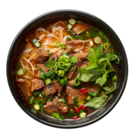 ai gegenereerd traditioneel pho met rundvlees, basilicum, en gesneden Chili in bouillon Aan transparant achtergrond - voorraad png. png