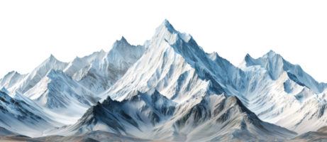 ai généré majestueux neigeux pics de une haute Montagne intervalle sur transparent Contexte - Stock png. png