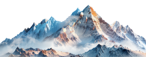 ai generado majestuoso Nevado picos de un alto montaña rango en transparente antecedentes - valores png. png