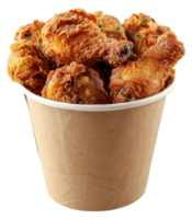 AI generated Crispy fried chicken in a paper bucket on transparent background - stock png. png